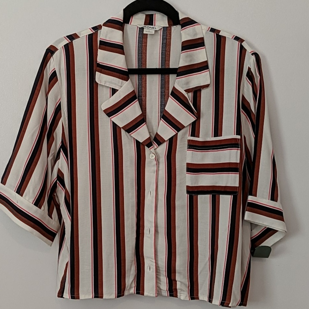 Monki striped cropped boxy blouse